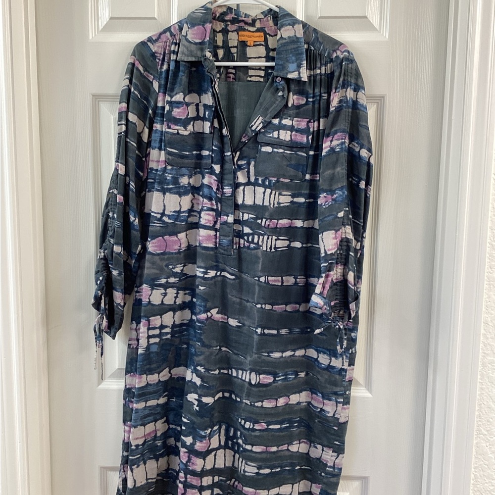Tie-dye fit for the office Blue and Lavender Midi Dress